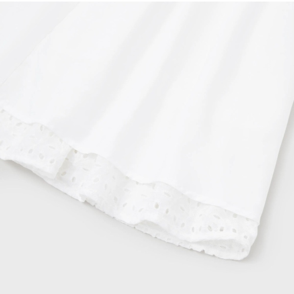 A-Line White Flutter Short Sleeve Eyelet Lace Embroidery Cotton Midi Dress - Picture 12 of 15